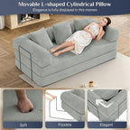 Convertible Sleeper Sofa Bed with Pillow, 4-in-1 Corduroy Folding Mattress Couch with Fixed-Shape Frame, Futon Fold Out Floor Sofa Cama Lounge Couch for Living Room Bedroom, Light Grey