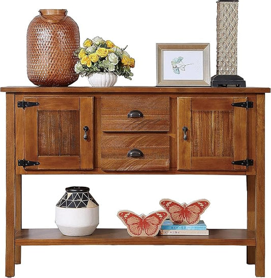Solid Wood Farmhouse Console Table,Sofa Table with Storage Drawers and Shelves,Entryway Table for Entry Hallway Foyer,Fully Assembled (48" Brown)