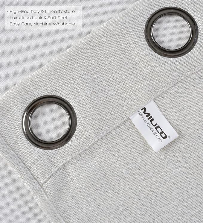 MIUCO Semi Sheer Curtains Poly Linen Textured Solid Grommet Curtains 63 Inches Long for Living Room 2 Panels (2 x 37 Wide x 63" Long) Beige