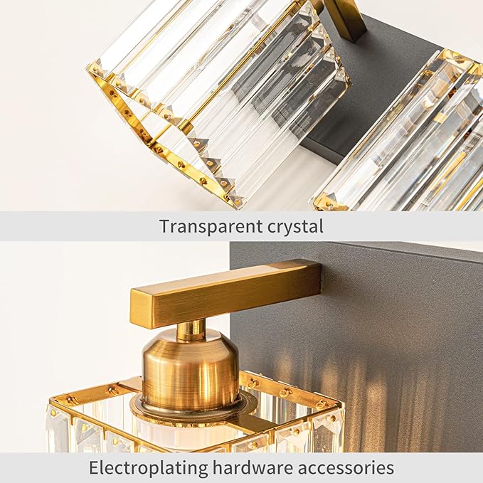 Modern Bathroom Vanity Light 2-Lights Black Gold Crystal Bathroom Wall Light Vanity Light Fixtures，12.59-inch Modern Minimalist Design
