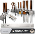 24" Magnetic Knife Holder for Wall with 2x Storage - Safe, Patented Storage Design - Stainless Steel Knife Magnetic Strip, Under Cabinet Knives Storage - Magnet Strip Rack Kitchen Utensil Organizer