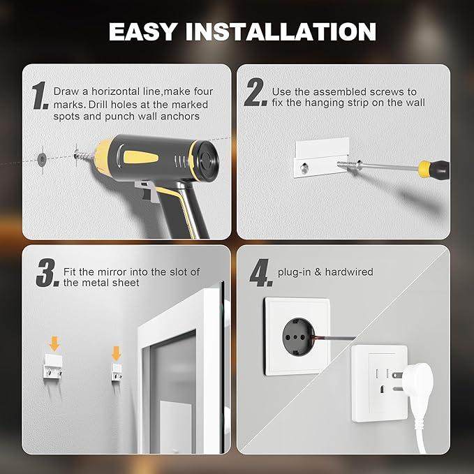 Hasipu LED Bathroom Mirror with Lights, 40" x 24" Hollywood Wall-Mounted Bathroom Mirror with 16 Dimmable Bulbs, 3 Colors Modes, Touch Control, Anti-Fog, Memory Function, Shatter-Proof, ETL Listed