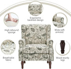 Lumibee Wingback Accent Chair, 2 Set High Back Floral Armchairs in Fabric,Comfy Upholstered Reading Single Sofa Chairs with Solid Wood Legs for Living Room,Bedroom,Office-Plants Beige