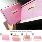 Enzk&Unity Decorative Storage Bins with Lids, Fabric Linen Foldable Storage Box with Handle Home Organizer for Shelf, Closet, Bedroom, Living Room, Office, 3 Packs, Pink