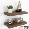 RICHFOCUS 16Inch Floating Shelves for Wall 2 Pack Shelves for Bedroom|Kitchen|Bathroom Wall Mounted Rustic Wood Floating Shelf with Invisible Brackets for Books|Storage|Decor, Walnut