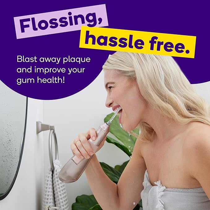 Burst Electric Water Flosser for Teeth Cleaning (3 Modes/Rose Gold) | Cordless | Plaque Removal Between Braces & Dental Work | Portable Floss | Refillable 110mL Tank