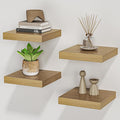 Square Floating Shelves for Wall, 8" W x 8" D x 1.2" H, Small Wooden Wall Mounted Display Shelves with Invisible Brackets for Living Room, Bedroom, Bathroom, Kitchen Decor, Set of 4, Oak