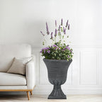 22" Timeless Urn Planters for Outdoor Plants, Set of 2 Plastic Large Flower Pot with Handmade Washed Black Finish, Weather-Resistant for Porch, Garden, Patio or Indoor Use