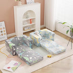 Toddler Chair Kids Couch, 2-in-1 Toddler Soft Sherpa Couch Fold Out Armchair with Removable Cover, Convertible Reading Chair Toddler Sofa for Kids, Glow in The Dark Plush Grey Dinosaur