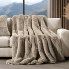 Luxury Faux Fur Throw Blanket, Soft Fluffy Faux Mink Blankets for Bed, Couch, Sofa, Thick Cozy Plush Warm Fur Throws with Reversible Velvet, Natural Mink, 60"x80"