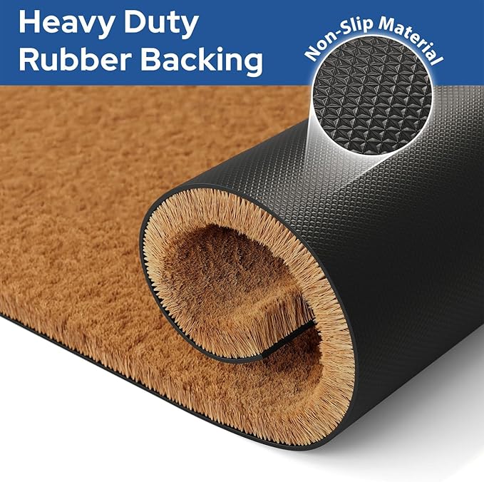 Barnyard Designs Natural Coco Coir Heavy Duty Backing Doormat - Large Cute Non-Slip Front Door Welcome Mat for Outside Entrance or Porch Entry, Brown (30x48, Plain Brown)