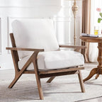 HNY Mid Century Modern Accent Chairs Set of 2, Farmhouse Linen Upholstered Armchair for Living Room, Bedroom, 23'' Seat Wide Retro Leisure Reading Chair Slipper Chair with Wood Frame, White