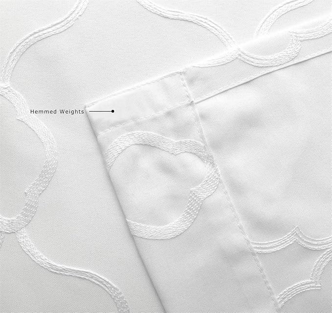 MIUCO Moroccan Embroidery Semi Sheer Curtains Faux Linen Grommet Window Curtains for Bedroom Living Room 63 Inch Length 2 Panels, Pure White