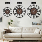Maxstar Round Wall Clock for Living Room Decor Battery Operated Non Ticking Silent Vintage Black Metal Wood Clocks for Home Living Room Garden Farmhouse Office Kitchen Decoration -13 inch