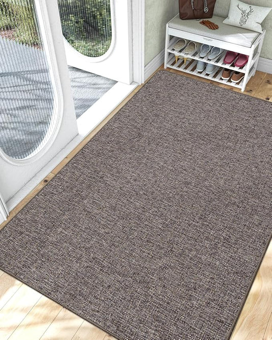 LUMI Ultra Thin Door Mat for Entryway,48"x72" Low Profile Non Slip Rubber Backing Indoor Doormat, Easy Clean Welcome Entrance Mat for Inside House, Patio, Brown