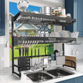 Over The Sink Dish Drying Rack,3 Tier Adjustable Length (25.5'' to 37.4'') Full Stainless Steel Large Storage Kitchen Dish Rack,for Kitchen Counter Expandable Multifunctional Organizers,Black