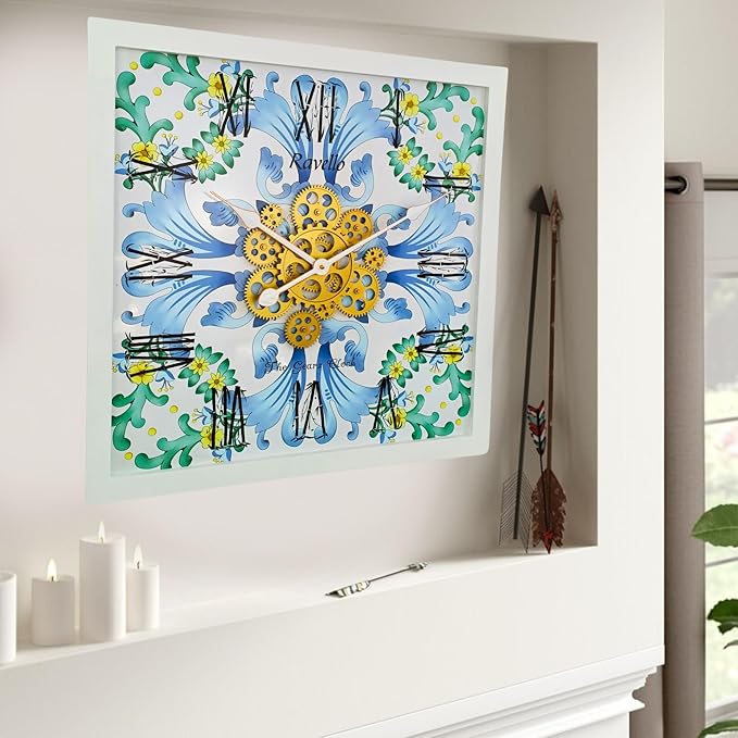 The Gears Clock Wall Clock Italy Collection with Moving Gears (Ravello, 24 inches (60 cm))