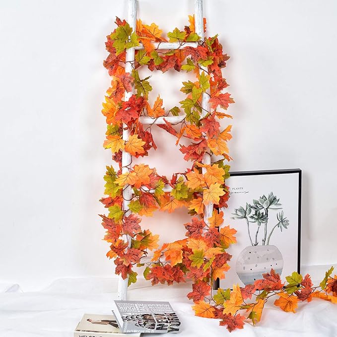 Lvydec 2 Pack Maple Leaves Fall Garland Clearance - 6ft/Strand Artificial Fall Foliage Garland Colorful Autumn Decoration for Home Wedding Party Thanksgiving