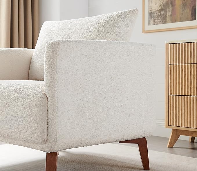 Oversized Accent Chair Modern Boucle Armchair for Living Room Sets of 2, 37" Wide & Cozy Reading Chair with Solid Wood Legs, White Upholstered Lounge for Bedroom & Office, (Easy Assembly)