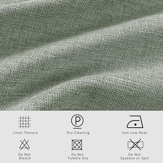 Macochico Fog Green 100% Blackout Linen Curtains 96 Inches Long Pinch Pleated Curtains for Bedroom Living Room Nursery Farmhouse Insulated Sound Reducing Drapery with Tieback 84”Wx96”L 1 Panel