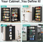 Metal Storage Cabinet with Doors and Shelves,Black Storage Cabinet with Leg,Metal Pantry Cabinets,Ventilated Pantry Closet,Tall Large Cupboard for Home,Kitchen,Dining/Living/Laundry Room