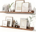 Fun Memories Picture Ledge Shelves Set of 2, 24 Inch Rustic Wall Mounted Floating Shelves with Lip for Home Storage and Décor in Bathroom, Kitchen, Nursery, Bedroom, Living Room, Walnut