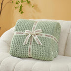 Snuggle Sac Sage Green Waffle Bedding Blankets Queen Size 90x90 inches, Reversible Microfiber Fluffy Fuzzy Soft Throw Cozy Knit Blanket for Women Mothers Birthday Gifts