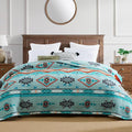CASAAGUSTO Boho Sherpa Throw Blanket, Aztec Queen Blanket, Ultra Soft, Warm, Cozy, Plush, Thick Fleece Bohemian Throw Blanket for Couch, Bed, Sofa (Aqua 90 * 90 Inch)