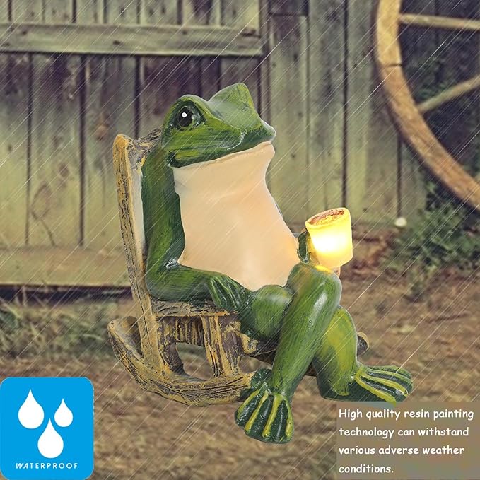 Miniature Frog Garden Statue Solar Light Outdoor Decor Frog Figurine for Outdoor Indoor Home Lawn Yard Balcony Porch Patio for Women Mom Grandma 3.74"x2.75"x3.93"
