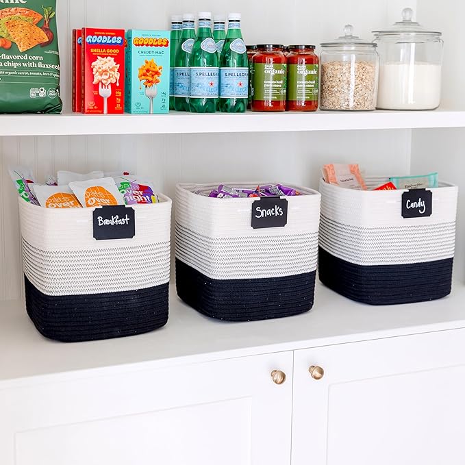 NaturalCozy Storage Cubes 11 Inch Cotton Rope Woven Baskets for Organizing, 3-Pack | Cube Storage Bin | Square Storage Baskets for Shelves Organizer, Classroom, Kids Toy Bins, Closet, Baby Nursery