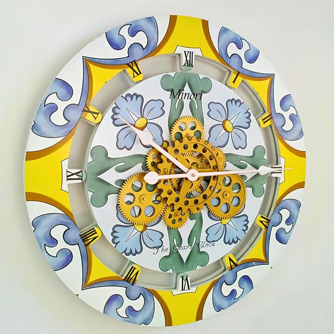 The Gears Clock Wall Clock Italy Collection with Moving Gears (Minori, 24 inch Round)