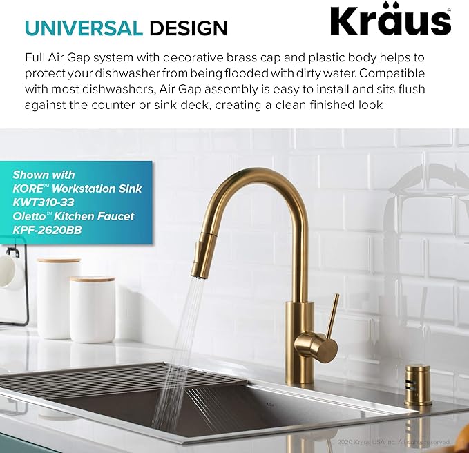 KRAUS Dishwasher Air Gap in Brushed Brass, KAG-1BB