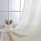 MIUCO Semi Sheer Curtains Poly Linen Textured Solid Grommet Curtains 95 Inches Long for French Doors 2 Panels (2 x 37 Wide x 95" Long) Beige