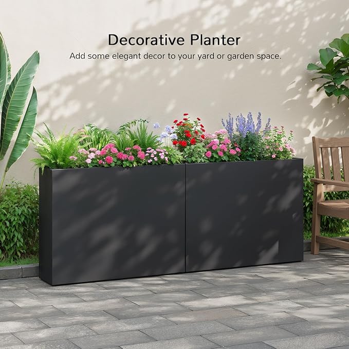 Stoog 38" Metal Tall Rectangular Planter - All-Weather Planter Box for Indoor/Outdoor Use, with Removable Insert Shelf, and Modern Design for Plants, Flowers, Garden, Black