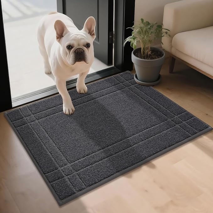 JSEI Entryway Rugs Doormat 24"x36", Non-Slip Dirt Trapper Door Mats Indoor, Washable Absorbent and Stain Resist Welcome Floor Mat for Front Door, Dog Door Mat, Muddy Wet Shoes & Paws, Dark Grey