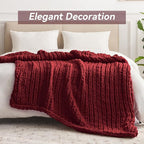 Chunky Knit Throw Blanket, 30''*40'' Knitted Throw Chenille Yarn for Bed Couch, Handmade Red Crochet Big Thick Blanket, Machine Washable Cute Comfy Blanket for Home Decor