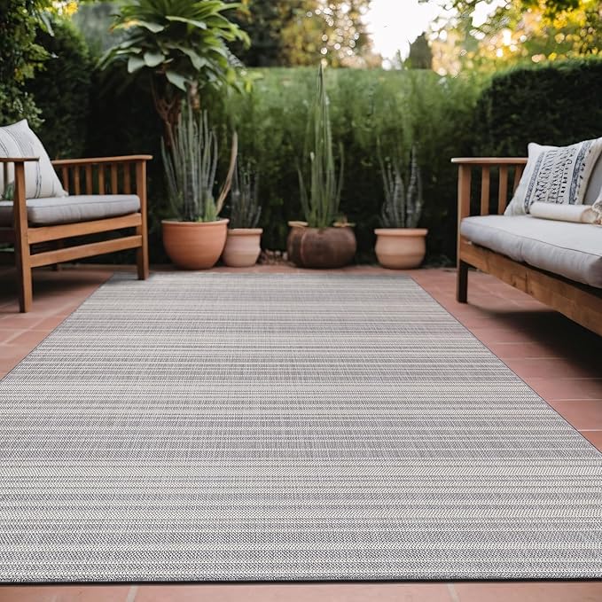 Stripe Outdoor Rug 9x12 Washable Outside Carpet for Indoor Patio Porch Waterproof Easy Cleaning Non Shedding Area Rugs Gray 9 x 12