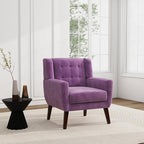 UIXE Accent Chairs Set of 2, Modern Upholstered Arm Chair, Mid-Century Club Armchair Comfy Single Lounge Sofa, Button Tufted Living Room Reading Side Seating for Bedroom Office, Velvet-Purple