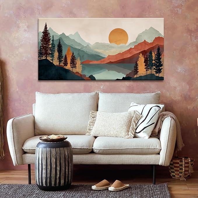 Tsomzxng Mountain Boho Wall Art For Bedroom Artwork Abstract Mountain Forest Landscapes Colorful Wall Art Painting Canvas Art Wall Decor Prints Ready To Hang Wall Pictures Home Wall Decor 20×40 Inch
