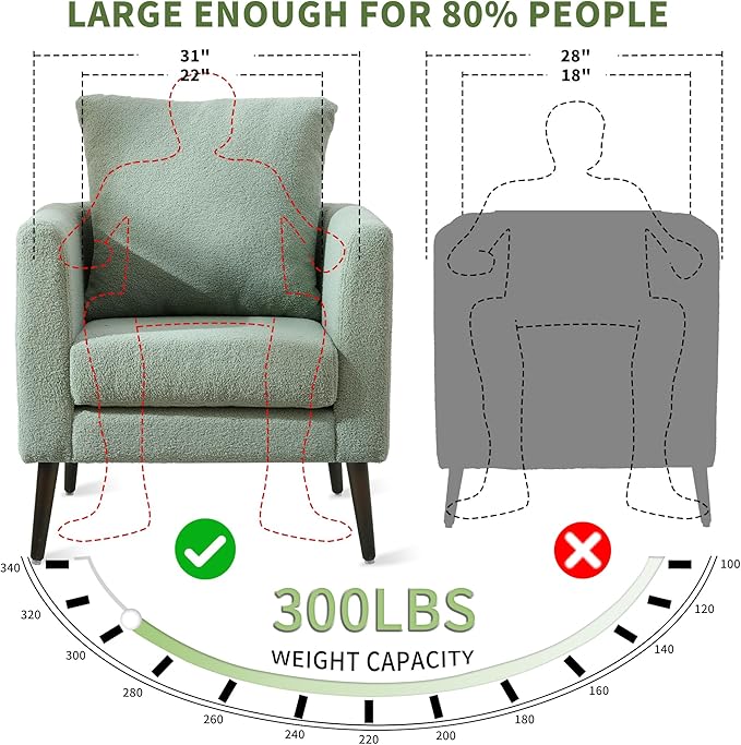 Barrel Accent Chair Set of 2 with Back Pillow, Large Teddy Upholstered Armchair with Solid Wood Legs Modern Reading Chairs for Living Room Bedroom