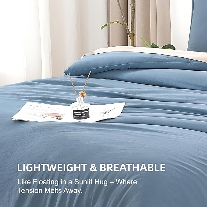 Litanika Comforters Grayish Blue Oversized Queen Size, 3 Pieces Lightweight Solid Bedding Comforter Set, All Season Fluffy Bed Set (98x98In Comforter & 2 Pillowcases)