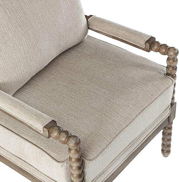 DUHOME Linen Fabric Spindle Accent Chairs Set of 2,Spool Chairs with High Resilience Spring Cushion and Armrest Pads, Leisure Armchair for Living Room Bedroom Farmhouse Home Office Belcony