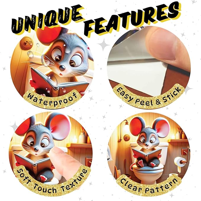 3D Mouse Sitting on Toilet - Mousehole Wall Sticker Decal - Removable Bathroom Decor - Kids Room - Peel & Stick - Whimsical Home Decor - MICESTERPIECE