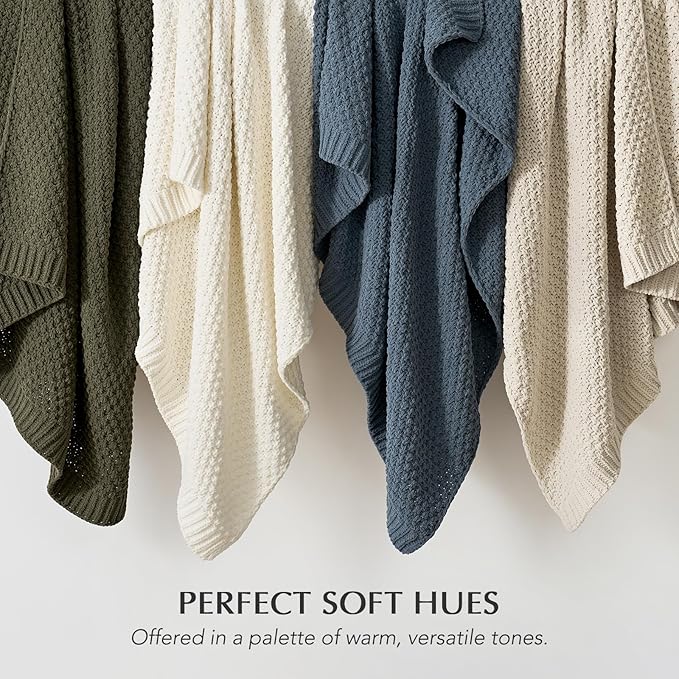 Chunky Chenille Knit Throw Blanket for Couch, Soft Luxurious Moss Stitch Blankets for Bed, Cozy Decorative Farmhouse Knitted Throws for Sofa, Beige, 50" x 60"