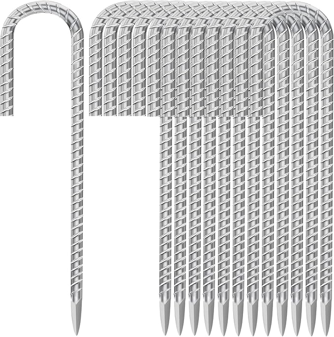 12 Inch Ground Stakes Heavy Duty J Hook 30-Pack Metal Spikes Galvanized Ground Hooks Anchors Rebar Ground Stakes for Fence Tent Gazbo Bounce House and Outdoor Decorations Inflatables