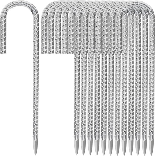 12 Inch Ground Stakes Heavy Duty J Hook 30-Pack Metal Spikes Galvanized Ground Hooks Anchors Rebar Ground Stakes for Fence Tent Gazbo Bounce House and Outdoor Decorations Inflatables