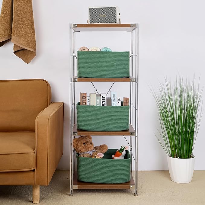 Large Storage Baskets for Shelves, Closet Organizers Bins for Clothes Blanket Towels, Baby Nursery, Toy Baskets Box, Woven Rope Baskets, 17 x 13 x 7.5”, 3 Packs Green
