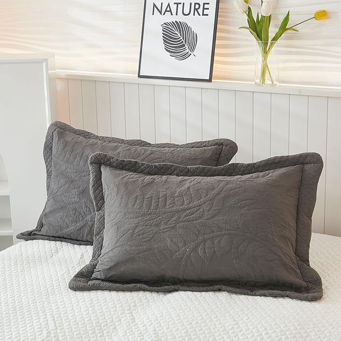 MarCielo 3-Piece 100% Cotton Oversized Bedspread Lightweight Quilt Coverlet Embroidery Farmhouse Bedding Set T0 (Dark Grey, Oversized Queen (100"x106"))