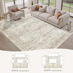 Washable Area Rugs for Living Room -10x13 Neutral Vintage Distressed Floral Farmhouse Boho Large Soft Floor Rug Indoor Non Slip Carpet for Living Room Bedroom Dining Room Office-Beige