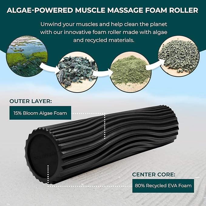 Oceanfoam Soft Tidal Roller (Black) - Low Density Foam Roller for Physical Therapy, Back Pain, Excercise & Stretching - Wave Textured - Yoga, Athletics, & Wellness - Full Size, 20" x 5"
